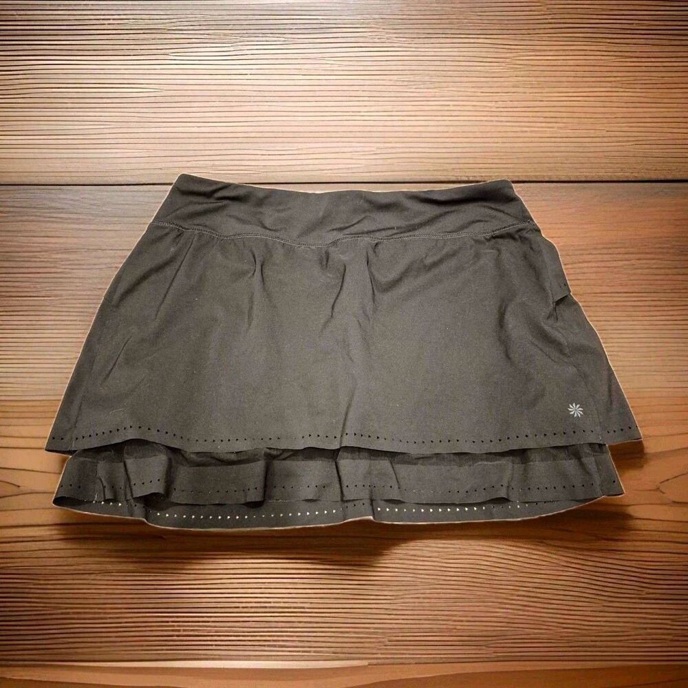 Athleta Laser Cut Run Skort L Black Layered Tennis Golf Pickleball Skirt 210532